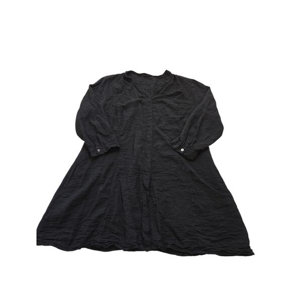 Womens Cut Loose Black Tunic Button-Up 3/4 Sleeve XL‎ Dress Pockets EUC - Picture 2 of 15